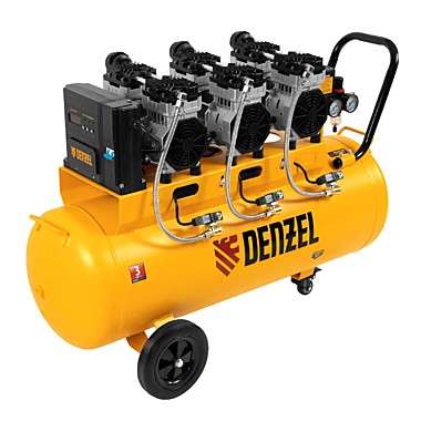 Компрессор безмаслянный малошумный DLS 2250/100, 2250 Вт, 3х750, 100 л, 410 л/мин блок упр// Denzel	