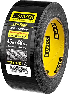 Армированная лента, STAYER Professional 12086-50-50, универсальная, влагостойкая, 48мм х 45м, черная