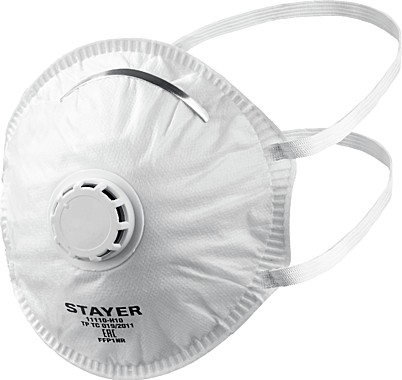Полумаска фильтрующая STAYER PROFI коническая многослойная с клапаном, класс защиты FFP1, 10шт