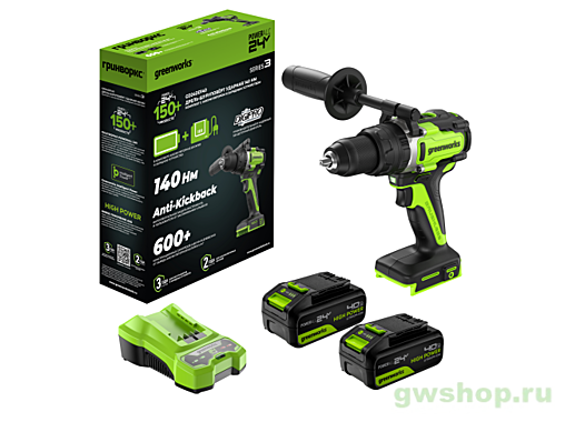 24V Дрель-шуруповерт ударная акк.GD24DD140,б/щет,70/140Нм,Anti-kickback,2x4Ач,ЗУ,кор (3707607CUD)