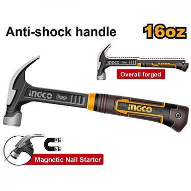Молоток-гвоздодёр 450 гр SUPER INGCO HCH81016L INDUSTRIAL