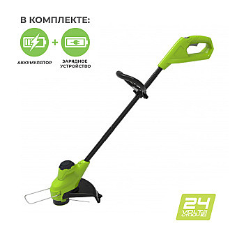 Триммер аккумуляторный Greenworks G24LT25,  24V, 25 см,  с 1хАКБ 2Ач и ЗУ (2107207SA)
