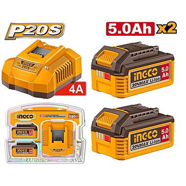 Набор аккумуляторов + зарядное 2 АКБ 5.0 Ач 20В  INGCO FBCPK2513 INDUSTRIAL