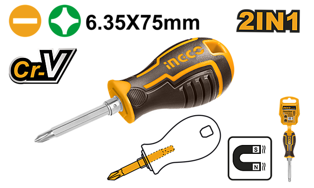 Отвертка двухсторонняя PH2*SL6. 75мм  INGCO AKISD0202
