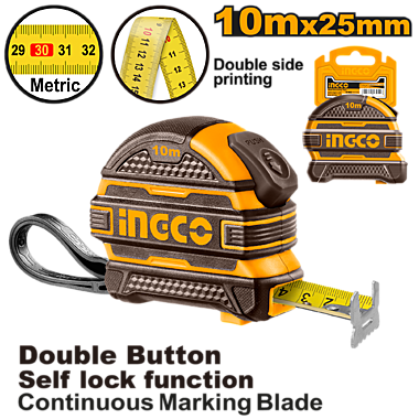 Рулетка 10м*25мм обрезиненная, INGCO HSMT081025-1 (36)