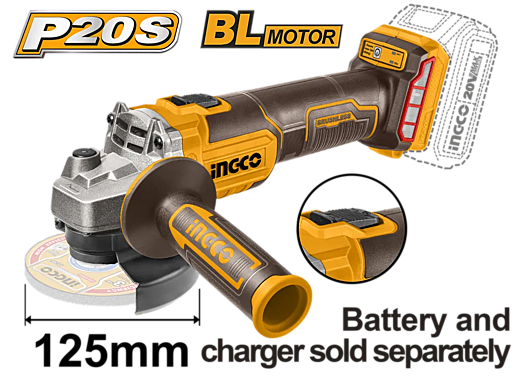 Аккумуляторная угловая шлифовальная машина (УШМ) INGCO CAGLI221253 INDUSTRIAL 20 В 125 мм