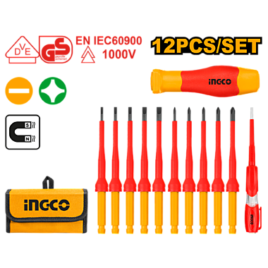 Диэлектрическая отвертка с насадками 12 шт. INGCO HKISD1201 INDUSTRIAL