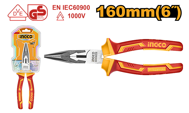 Длинногубцы  160мм хром диэлектрические  INGCO HILNP28168  (36)