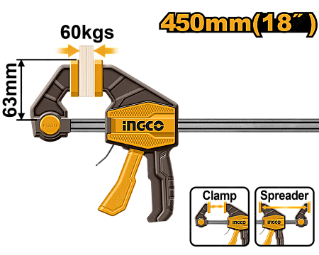 Струбцина быстрозажимная 63х450 мм INGCO HQBC01603 INDUSTRIAL