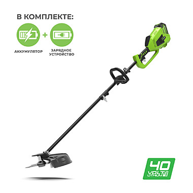 Триммер аккумуляторный Greenworks GD40BC, 40V, 40 см, бесщеточный,с 1хАКБ 4 Ач и ЗУ (1301507UB)