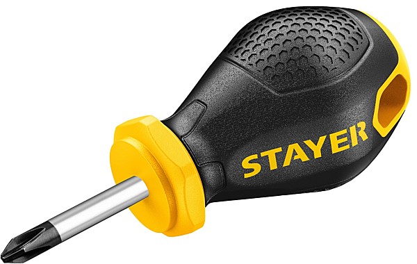 Отвертка STAYER MASTER, двухкомпонентная рукоятка, магнитный наконечник, STUBBY ( бочка ), PH1x38мм