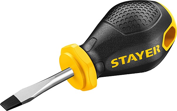 Отвертка STAYER MASTER, двухкомпонентная рукоятка, магнитный наконечник, STUBBY ( бочка ), SL4,7x38м