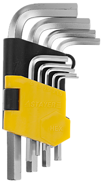 Набор STAYER Ключи MASTER имбусовые короткие, Cr-V, сатинированное покрытие, пластик. держатель, HEX