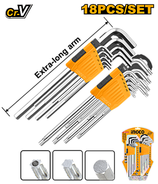 Набор ключей HEX + TORX INGCO 1,5-10мм, Т10-Т50 18 шт HHKSET0181 INDUSTRIAL.  (6/36)