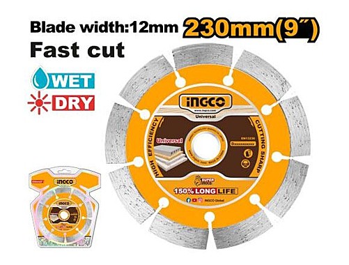 Круг алмазный сегментный 230*3*7,5*22,2 мм INGCO DMD012302