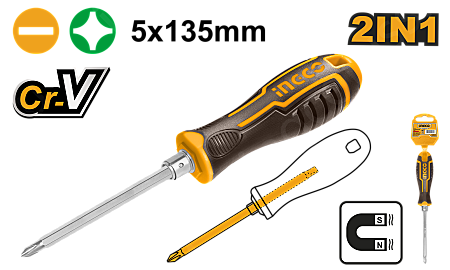 Отвертка двухсторонняя PH1*SL5. 135мм  INGCO AKISD0203