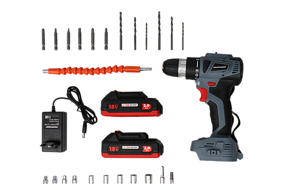 Аккумуляторный бесщеточный шуруповерт с набором PROFIPOWER MKBL-18BT (Li-ion-2шт, 18В, 2.0Ач, 40Нм, 